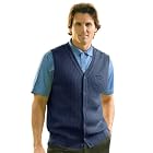 Monterey Club Mens Cardigan Cable Sweater Vest #1953 (Navy, Large)