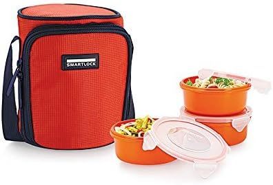 Smart Lock Sml-303 Airtight Tiffin Box With Insulated Bag , Melamine, 3 Pc Set Dark Orange