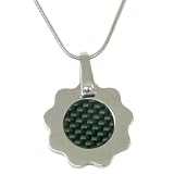 Circle Pendant Necklace Stainless Steel Black Carbon Fiber Polished Finish by Bucasi