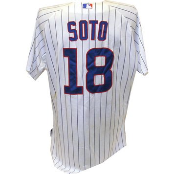 Geovany Soto Jersey - Chicago Cubs 2011 Game Worn #18 Spring Training Home Pinstripe Cool Base Jersey (48)