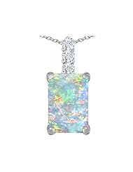 Original Star K (tm) Large 14x10mm Emerald Cut Created Opal Pendant in 925 Sterling Silver