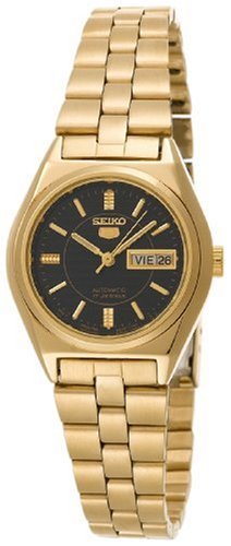 Seiko Women's SUAG30 Seiko 5 Automatic Black Dial Gold-Tone Stainless-Steel Watch