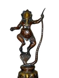 Ganesha Dancing Over Cobra Hindu God Ganesh Brass Statue India 11 Inch