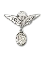 Sterling Silver Baby Badge with St. Martha Charm and Angel with Wings Badge Pin