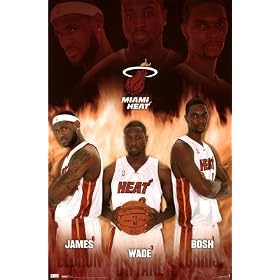 Miami Heat LeBron James Dwyane Wade Chris Bosh Sports Poster Print - 22x34