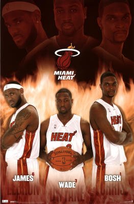 Miami Heat LeBron James Dwyane Wade Chris Bosh Sports Poster Print - 22x34