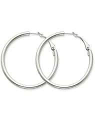 3mm, 14K White Gold Omega Back Round Hoop Earrings, 40mm (1 1/2")
