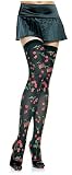 Opaque Thigh Hi With Cherry Prints All Over (Black/Red;One Size)
