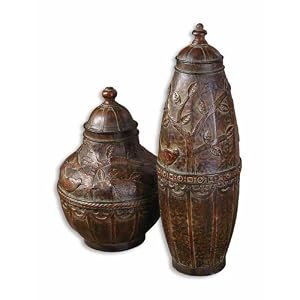 2 Piece Helki Container Set in Antiqued Chestnut Brown by Uttermost