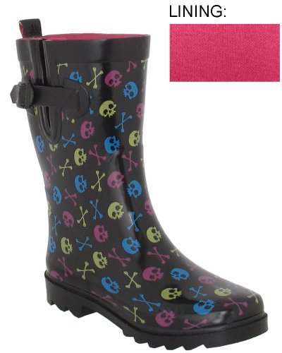 Capelli New York Shiny Multi Skulls Printed Ladies Short Sporty Rain Boots