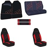 MOMO Auto Accessories Interior Combo Kit 10 Piece Gift Set - Front & Rear Floor Mats, Front & Rear Seat Covers, Shoulder Belt Pads -Black/Red