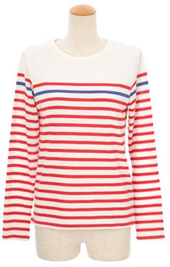 (Clack) レディース Ｔシャツ / マリン パネルボーダー カットソー 長袖 ロンＴ レッド S M L LL FREE