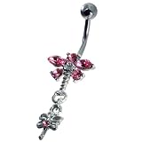 Pink Dragonfly Dangle Belly Button Ring