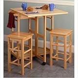Breakfast Bar Cart Set with Drop-Leaf Table and 2 Stools