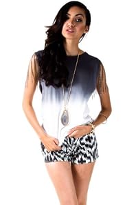Chain Fringed Top in Ombre Blue to White