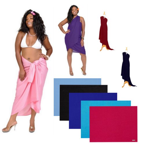 1 World Sarongs Womens PLUS Size Solid FRINGELESS Swimsuit Sarong