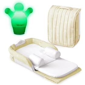 Baby Delight Supreme Snuggle Nest Set (Beige with Incline Wedge and Soothing Sounds) Plus a fun Tykelight Jnr night light in Green