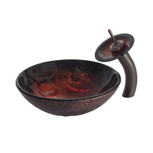 Kraus C-GV-710-12mm-10ORB Lava Glass Vessel Sink and Waterfall Faucet