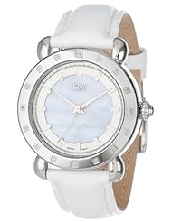 JBW Womens J6265B  16 Diamond Bezel White Genuine Leather Band Watch