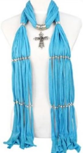 Huan Xun Religious Cross Jewelry Pendant Scarf, Sky Blue
