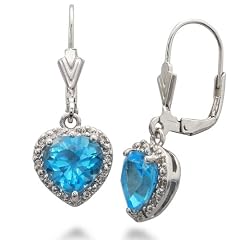Damen Ohrh?nger Herz Sterling-Silber 925 Blau Topas 4 Karat
