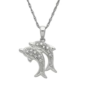 14k White or Yellow Gold Double Dolphin Diamond Pendant (.04 ct) 14k White or Yellow Gold Double Dolphin Diamond Pendant (.04 ct)