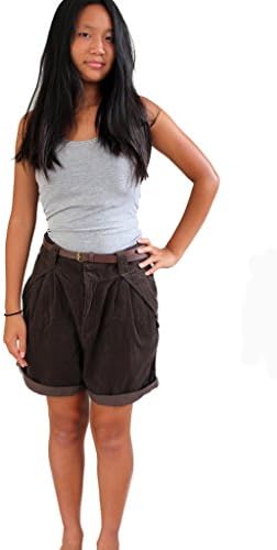 Teaberry Women's Corduroy Belted Shorts Mrdium, Dark Coffee