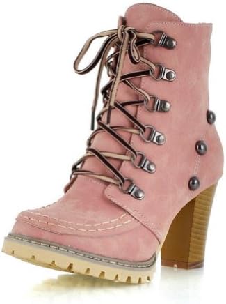 Charm Foot Fashoin Studded Womens Chunky Heel Martin Boots High Top Boots