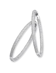 14k White Gold Diamond In-Out Hinged Hoop Earrings Diamond quality AA (I1 clarity, G-I color)