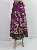 Purple Floral Print Silk Sari Reversible Wrap Around Skirt Dress for Women 36