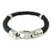Black Braided Leather Stainless Steel Bracelet with Large Lobster Clasp