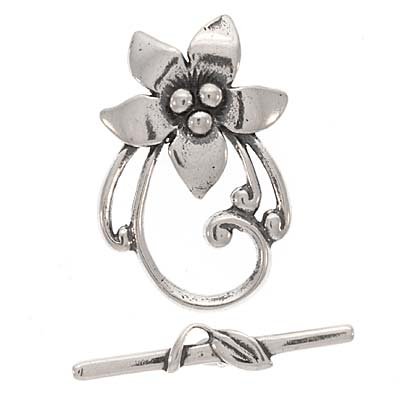 Bali Sterling Silver Ornate Toggle Clasp With Large Flower