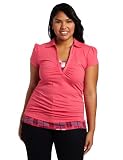 Southpole Juniors Plus Size Plaid Detail Two-Fer Polo With Side Ruching