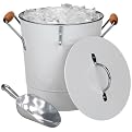 Metal Ice Bucket with Scoop - White