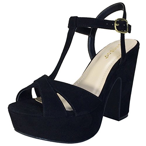 BAMBOO Women's T-Strap Chunky Heel Platform Sandal