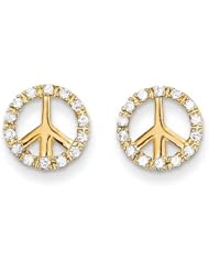 MadiK® 14k Yellow Gold Polished CZ Peace Sign Post Stud Earrings
