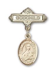 14K Gold Baby Badge with St. Gemma Galgani Charm and Godchild Badge Pin