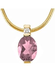 14K Yellow Gold Oval Cut Pink Sapphire and Diamond Pendant -- LIFETIME WARRANTY