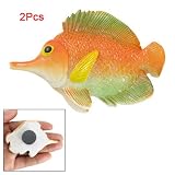 Orange Green Mini Long Nose Fish Shape Magnet Fridge Door Sticker 2 Pcs