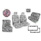 17pc White Zebra Seat Covers Set Car Suv Floor Mats & License Plates 