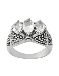 Sterling Silver Marcasite Triple Clear Glass Band Ring