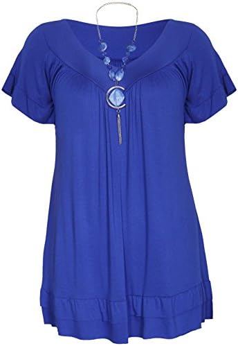 misstrendyclothing Women's Plus Frill Necklace Gypsy V Neck Tunic Top Uk Size 24 Royal Blue