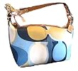 Coach Signature Scarf Print Top Handle Pouch Hobo Handbag Blue White Cream