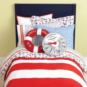 Kids Bedding: Kids Red & White Nautical Striped Quilt Bedding