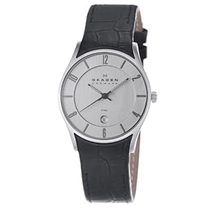 Skagen Men 474XLSLC Steel White Dial Black Strap Watch