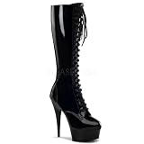 5 3/4 inch Lace-Up Stretch Platform Knee Boot, Side Zip Black Str Patent /Black