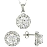 1.6-1.8mm and 7.5-8mm Cz Earrings and Pendant in Silver with 18 Inch Cable Chain