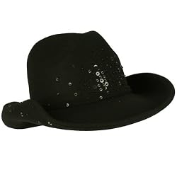 Winter Classic 100% Wool Adjustable Western Cowboy Sequins Dance Cap Hat Black