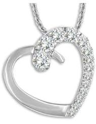 0.89 Carat Side Heart Love Diamond Pendant Charm Chain Set 14K White Yellow Gold