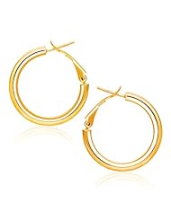 14K Yellow Gold High Polish Hoop Earrings (1 inch Diameter)